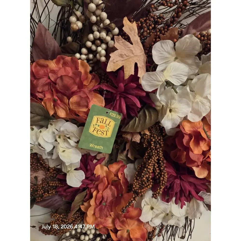 Fall Artificial Twig Wreath Door Decor w/ Hydrangea, Berries & Maple